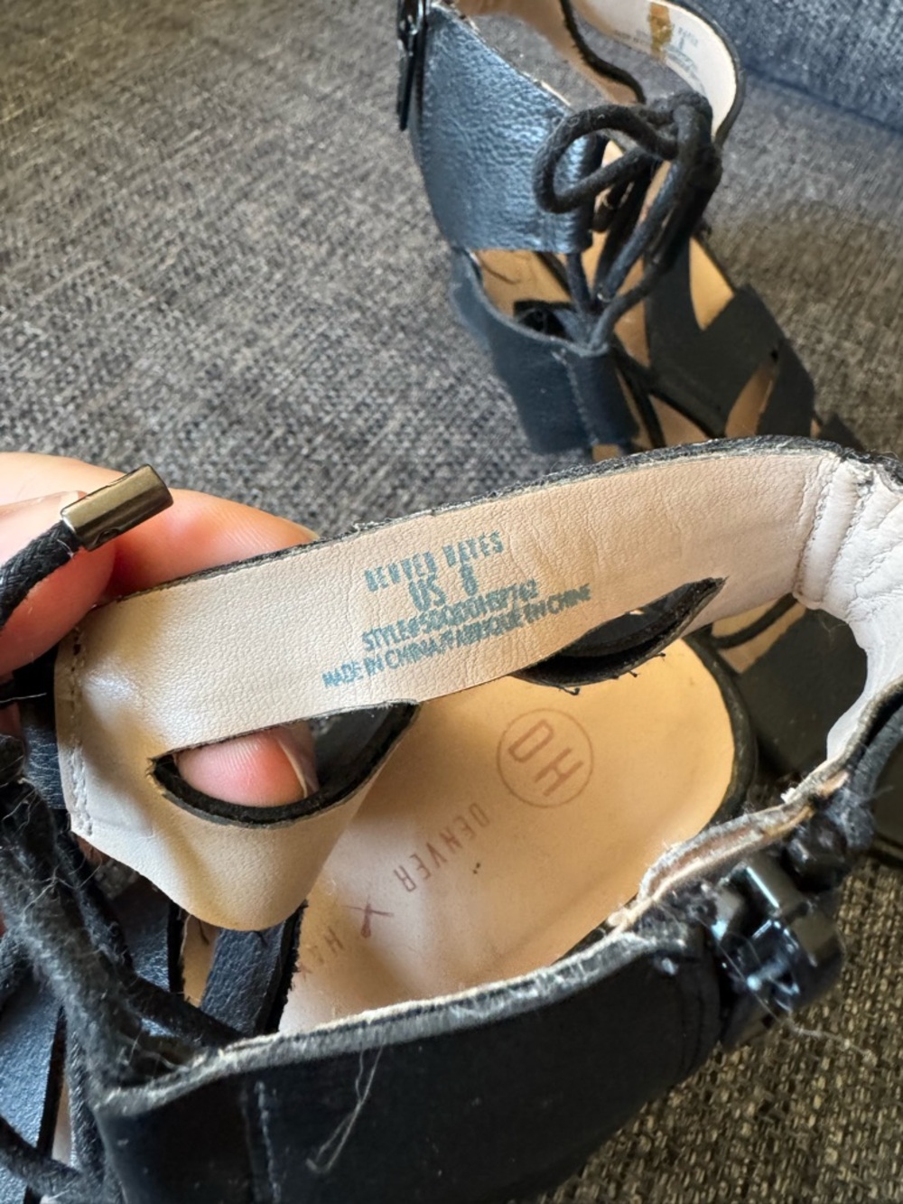 Denver Hayes Black Lace-Up Block Heel Sandals - Picture 3 of 4